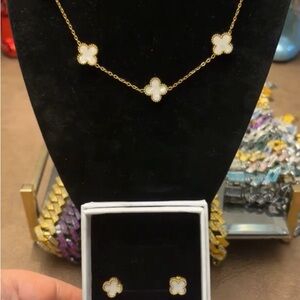 Gold and White Pearl Necklace Set
